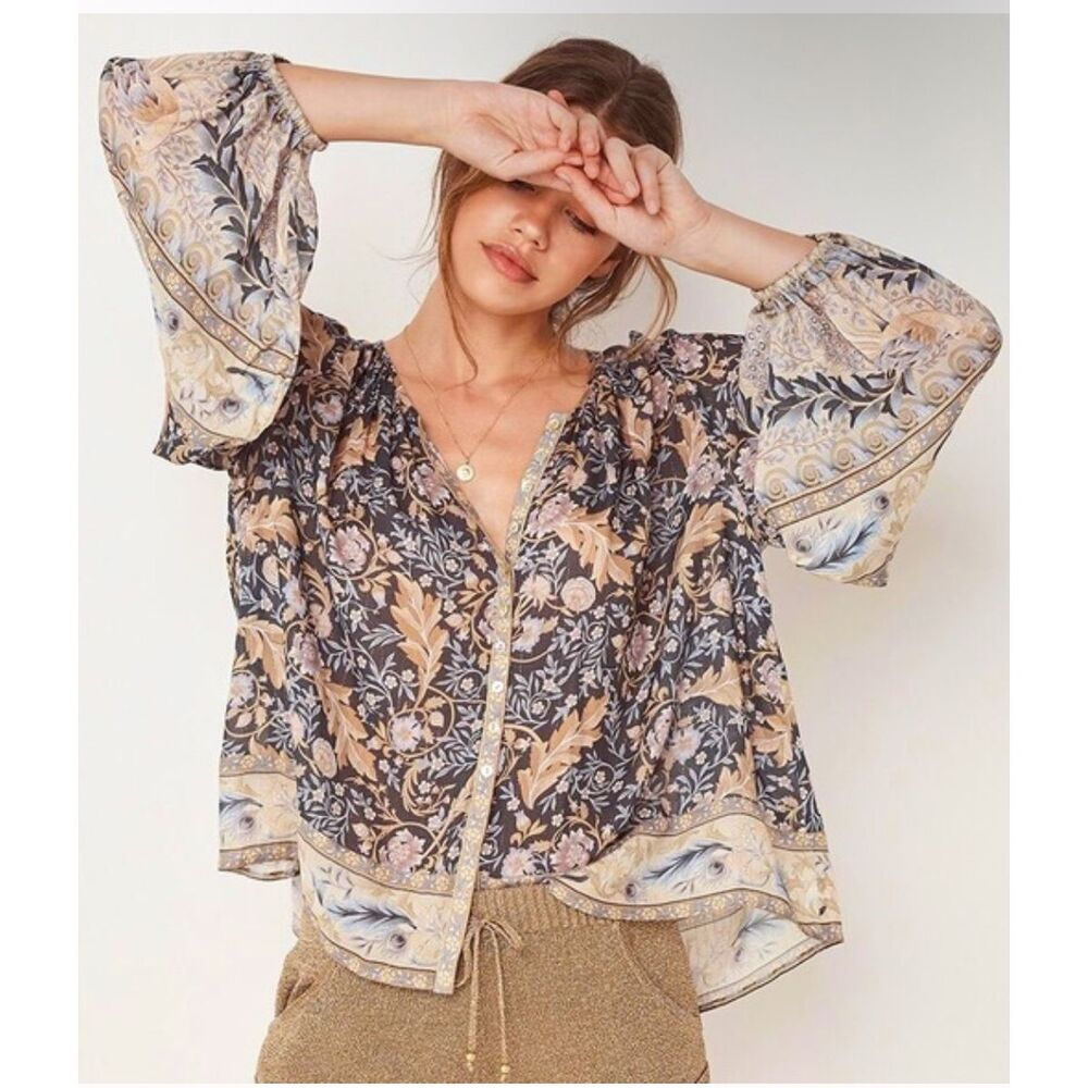 Spell & the Gypsy Oasis blouse in nightshade ballon sleeve metallic boho oversiz - Picture 13 of 13